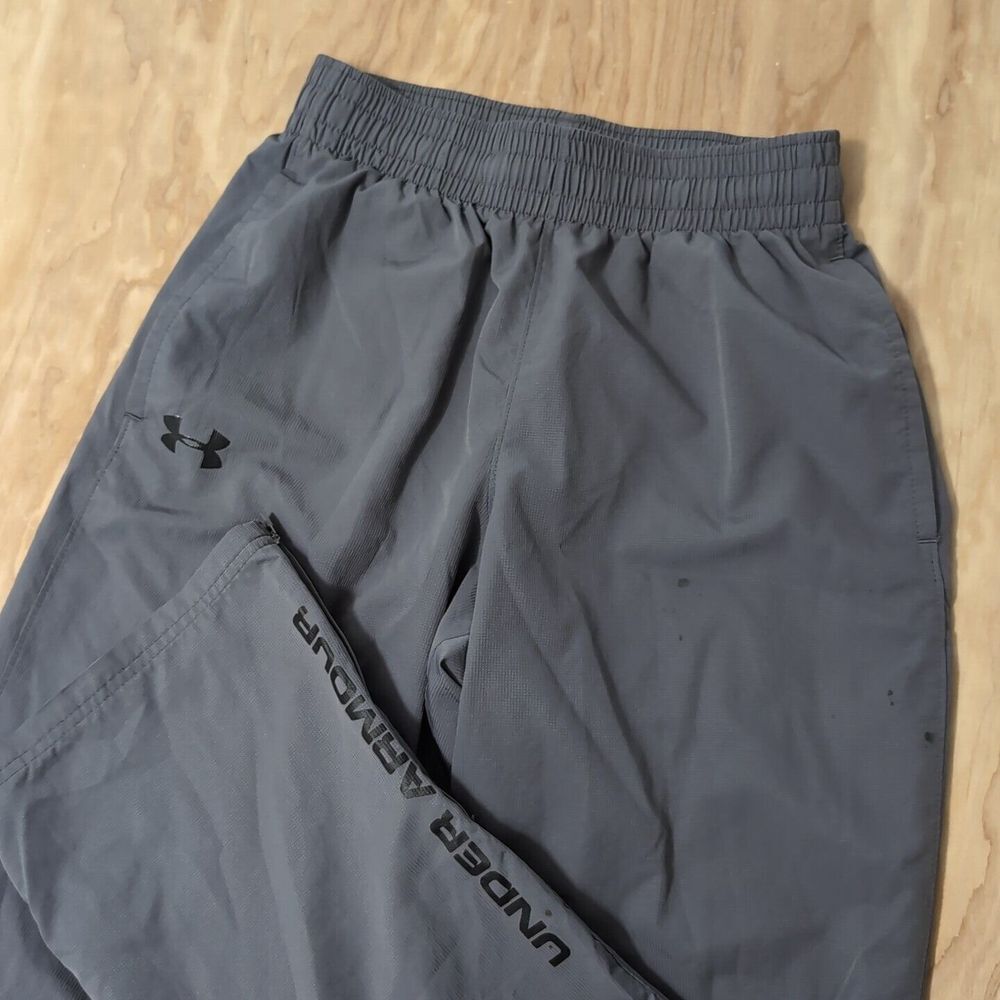Under Armour Gray Track Pants Loose Zipper Ankle Rip Stop Pull-On Style Sm 26x32